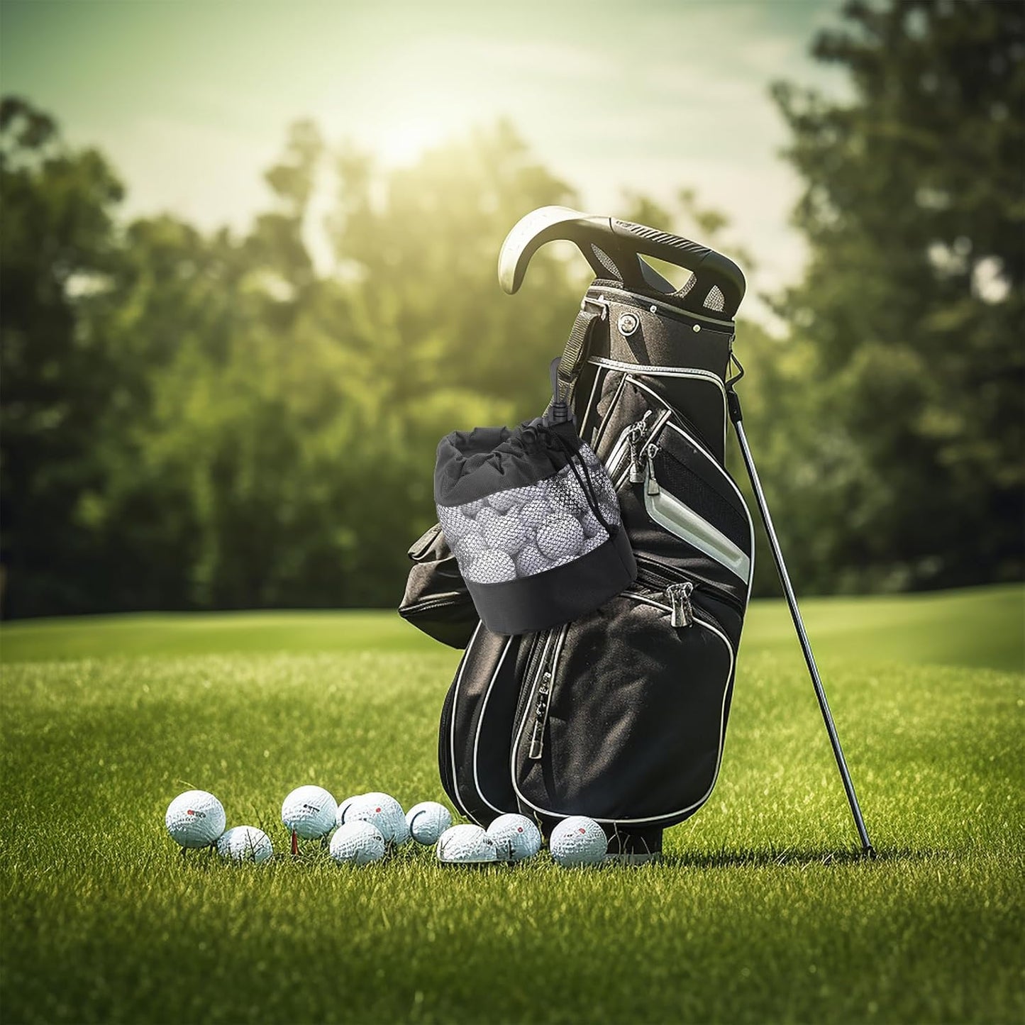 Golf Ball Storage Bag Set - Nylon Mesh Drawstring Organizer Pouches for Efficient Golf Ball Storage