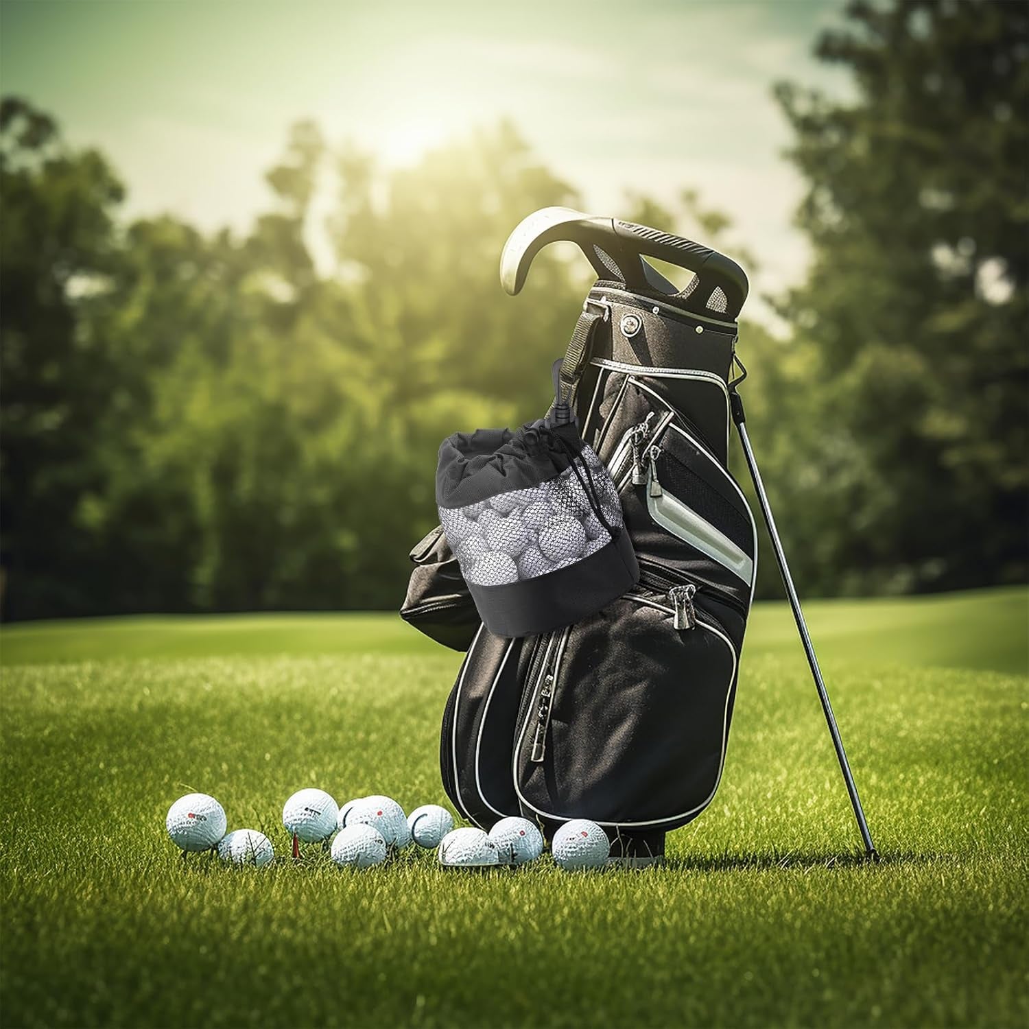 Golf Ball Storage Bag Set - Nylon Mesh Drawstring Organizer Pouches for Efficient Golf Ball Storage