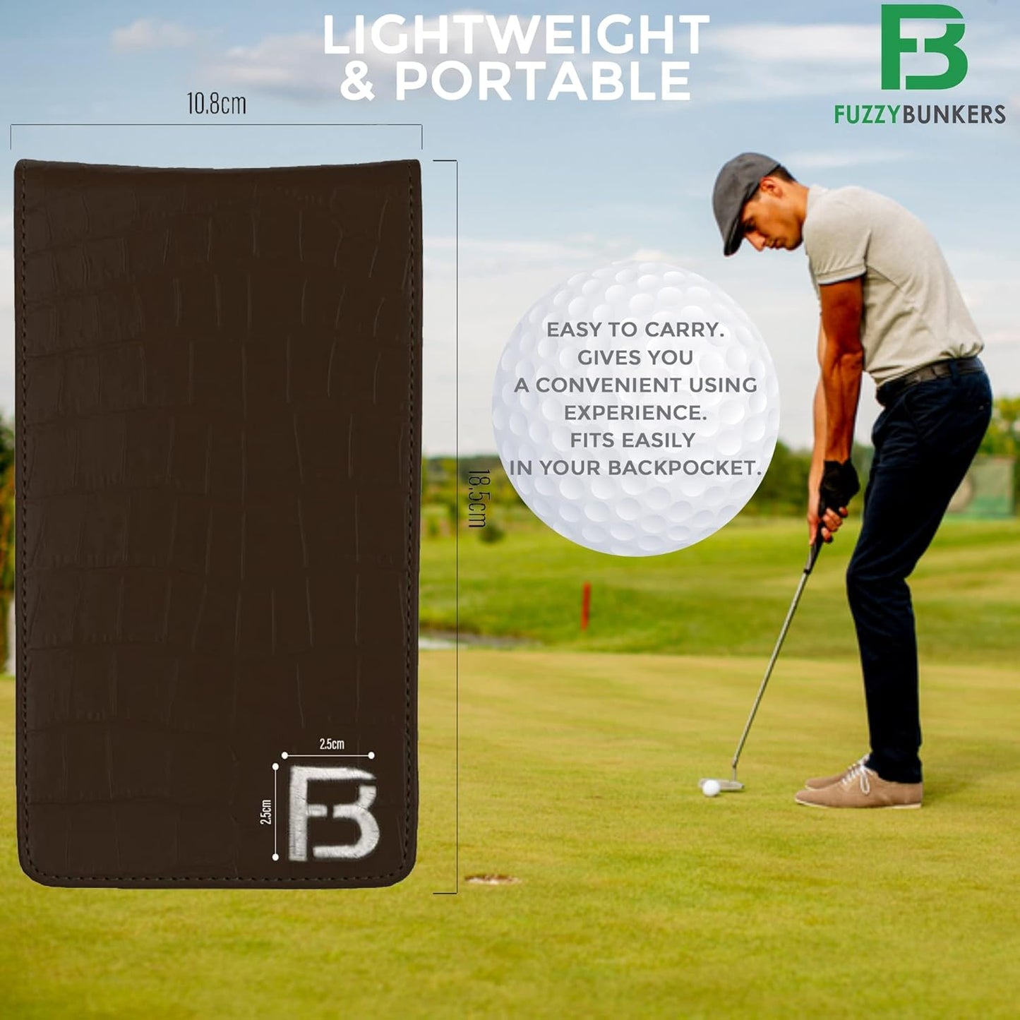 Premium Leather Golf Scorecard Holder with Yardage Book Cover, Includes Free Pencil and Stat Tracker Sheet