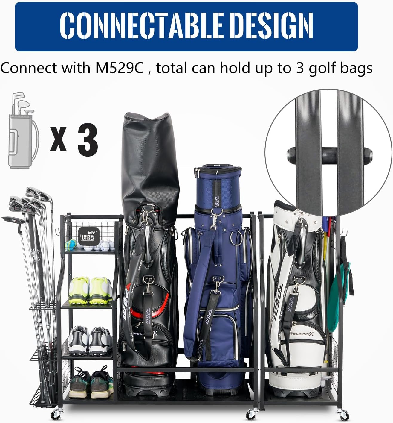 Golf Equipment Storage Organizer: Premium Rack for Golf Bags and Accessories