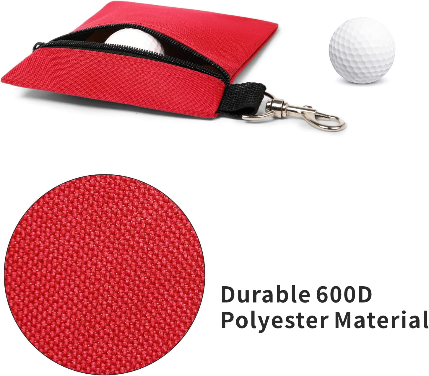 Golf Tee Pouch, 5.62 X 6.87 Inch Professional Zipper Golf Tee/Ball Pouch Bag with Metal Lobster Claw Clip
