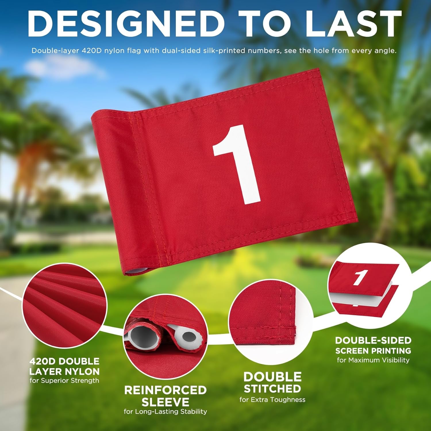 Mini Golf Flagstick Set - 3 Feet Double-Sided Numbered Flags with Portable 2-Section Design for Putting Greens and Yard Use, Ideal Gift Option