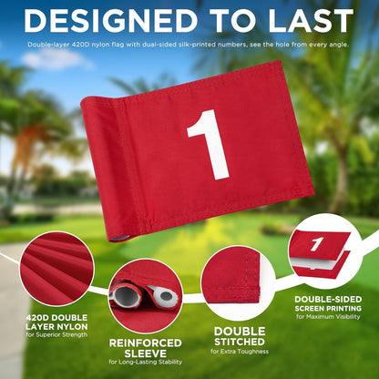 Mini Golf Flagstick Set - 3 Feet Double-Sided Numbered Flags with Portable 2-Section Design for Putting Greens and Yard Use, Ideal Gift Option