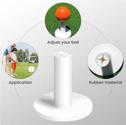 Premium Golf Rubber Tees Set - 6 Pack with 6 Plastic Tees (3.25 Inch) for Driving Range, Durable and Stable for Golf Mats and Turf Practice, Mixed Sizes (1.5", 2.25", 2.75", 3", 3.13")