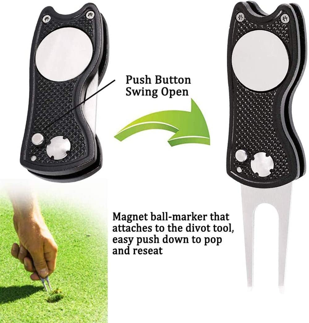 Microfiber Waffle Pattern Golf Towel with Brush Tool Kit, Club Groove Cleaner, and Divot Tool - Premium Golf Accessories for Men