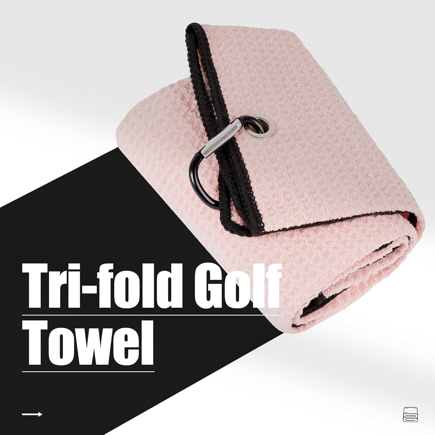 Tri-Fold Golf Towel | 16" X 24" | Premium Microfiber Fabric | Waffle Pattern | with Heavy Duty Carabiner Clip | for Men and Women (Pink)