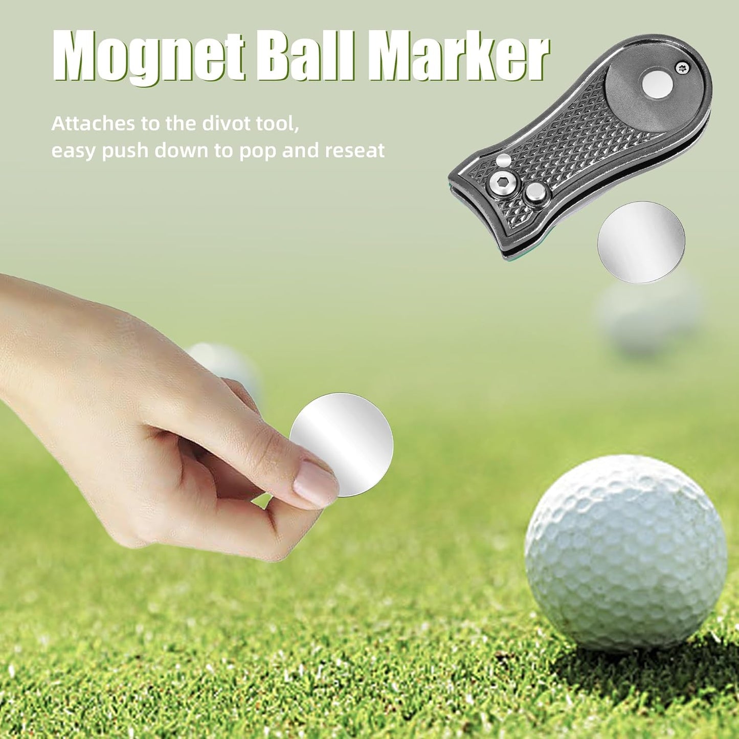 Golf Divot Repair Tool, All Metal Foldable Divot Tool with Pop-Up Button & Magnetic Ball Marker