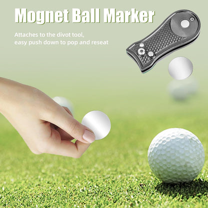 Golf Divot Repair Tool, All Metal Foldable Divot Tool with Pop-Up Button & Magnetic Ball Marker
