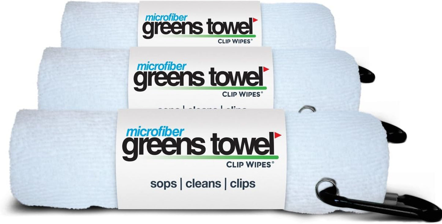 White 3 Pack Golf Towel Set for Golf Bags with Clip, Plush Microfiber Nap Fabric, 16X16, the Original (Pure White)