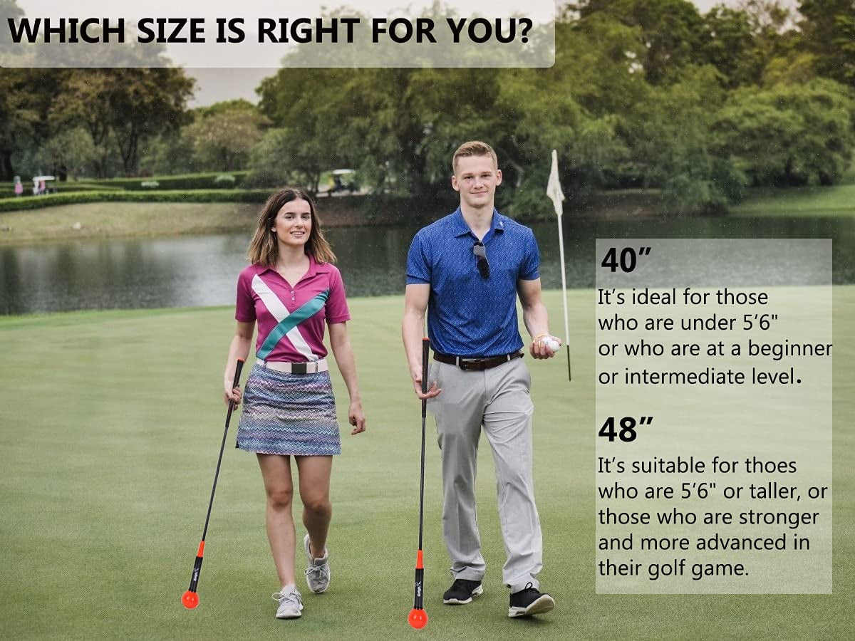 Golf Swing Trainer Aid - 48"/40" Warm-Up Stick for Strength, Flexibility, and Tempo Training with Weighted Head Swing Corrector for Men and Women