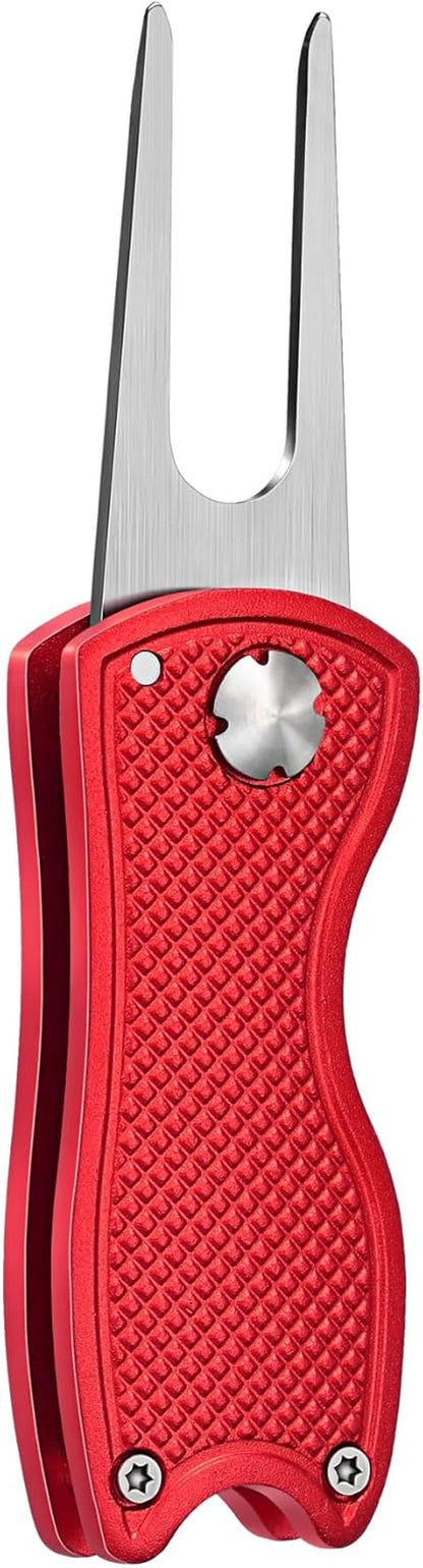 Golf Divot Repair Tool, All Metal Foldable Divot Tool with Pop-Up Button & Magnetic Ball Marker, 2-6 Pack