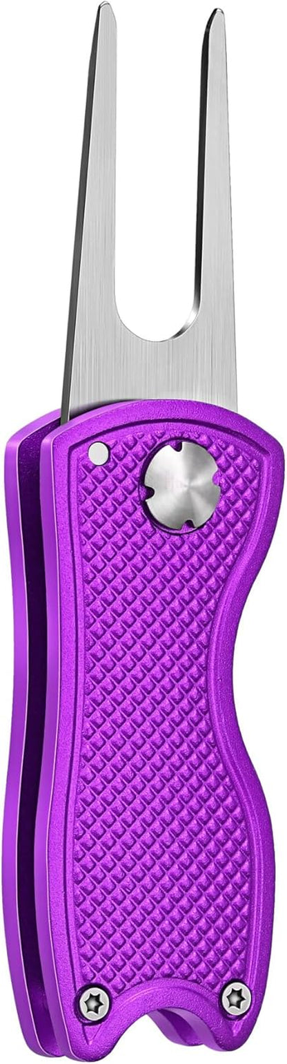 Golf Divot Repair Tool, All Metal Foldable Divot Tool with Pop-Up Button & Magnetic Ball Marker, 2-6 Pack