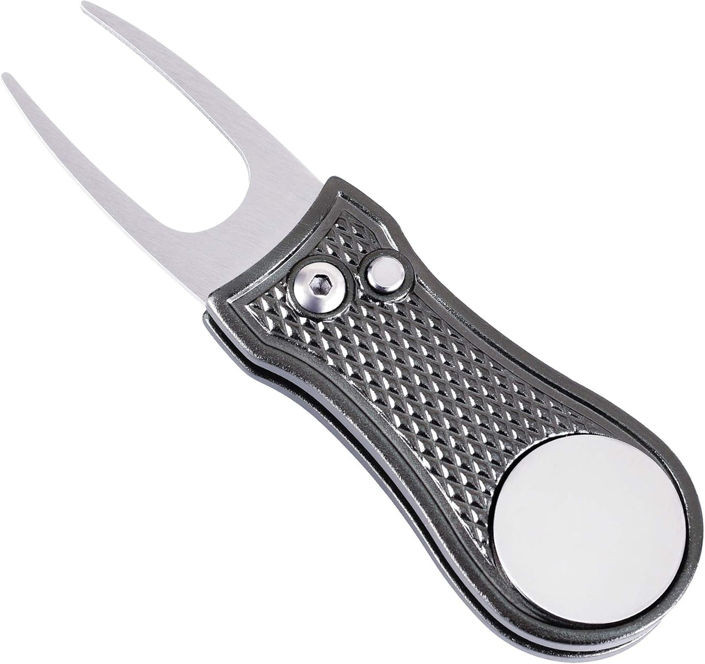 Golf Divot Repair Tool, All Metal Foldable Divot Tool with Pop-Up Button & Magnetic Ball Marker