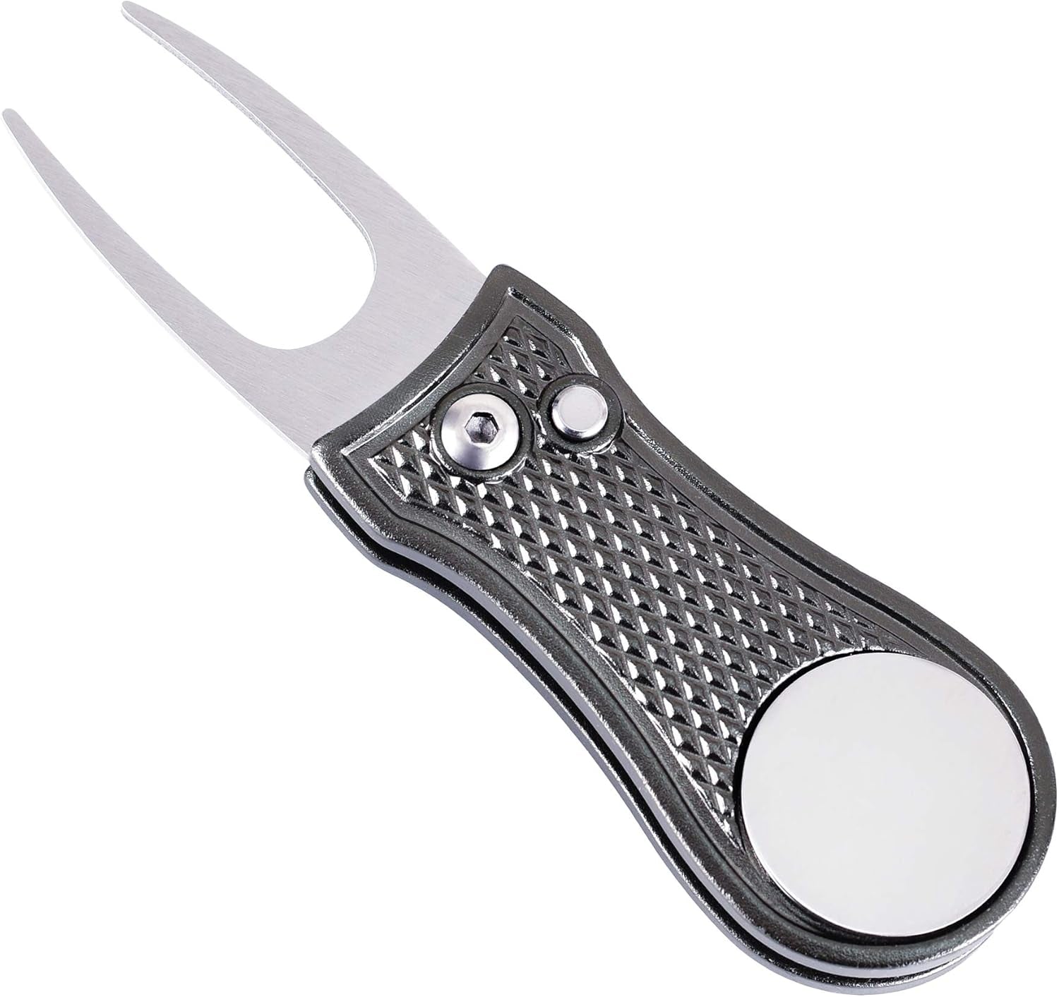 Golf Divot Repair Tool, All Metal Foldable Divot Tool with Pop-Up Button & Magnetic Ball Marker
