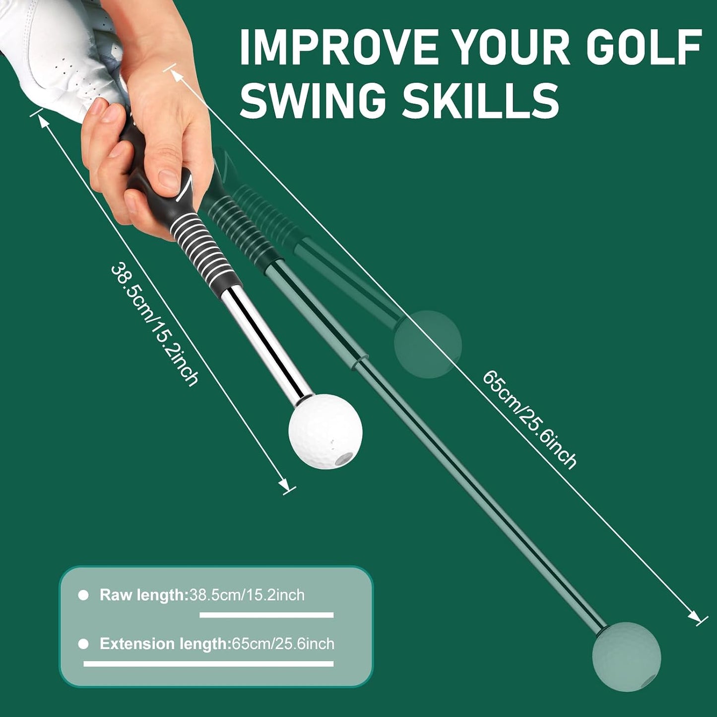 Retractable Golf Swing Trainer with Golf Grip Trainer-Telescopic Club Retractable Golf Swing Training Aid with Arm Band/Tempo Stick Golf/Warm Up/Indoor Golf Practice | Golf Grip Trainer