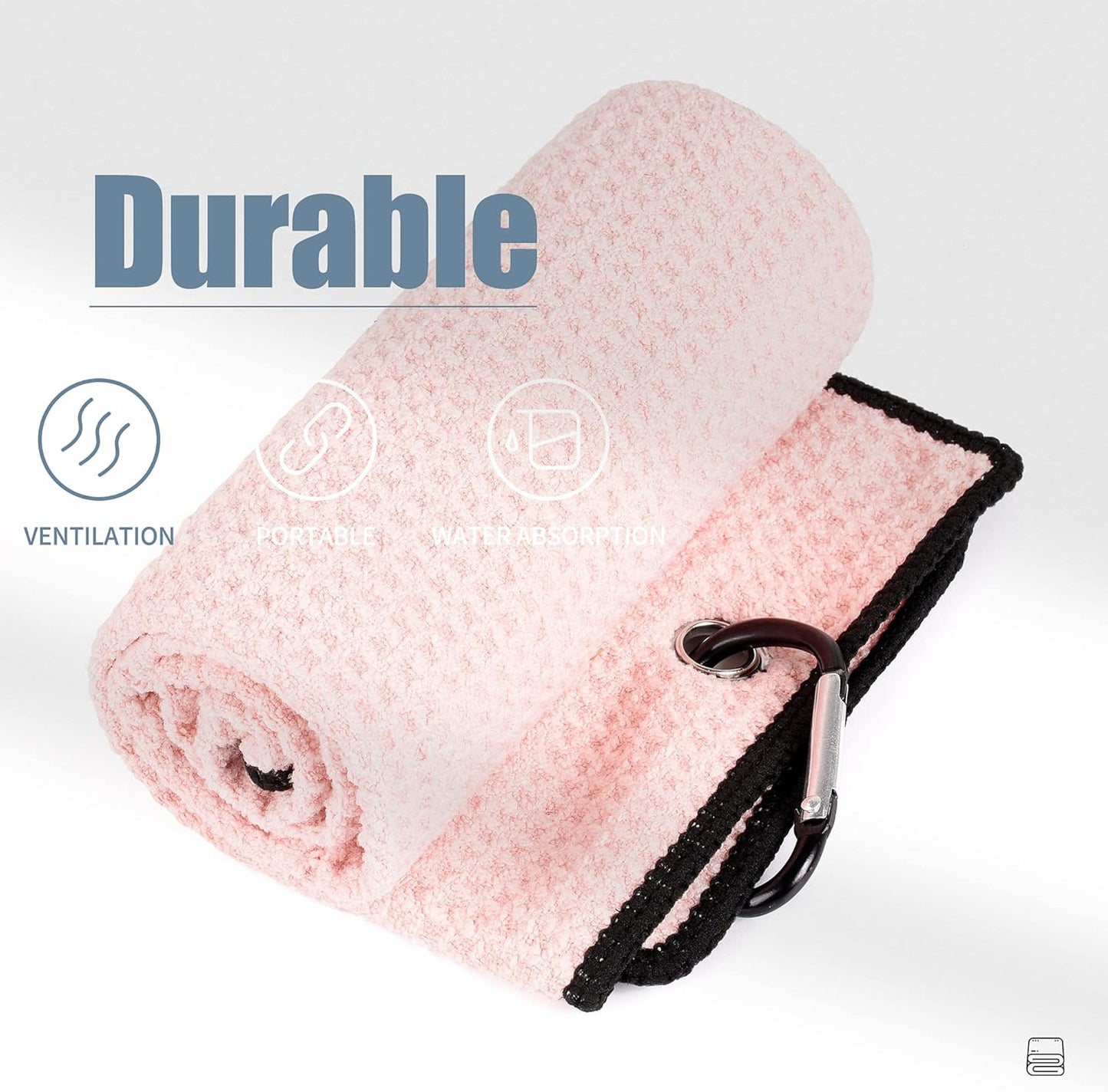 Tri-Fold Golf Towel | 16" X 24" | Premium Microfiber Fabric | Waffle Pattern | with Heavy Duty Carabiner Clip | for Men and Women (Pink)
