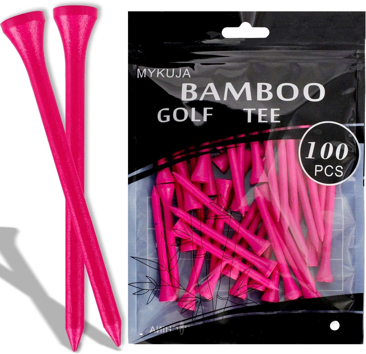 Bamboo Golf Tees for Women and Girls, 3-1/4 Inch, 100-Pack, Pink Golf Accessories