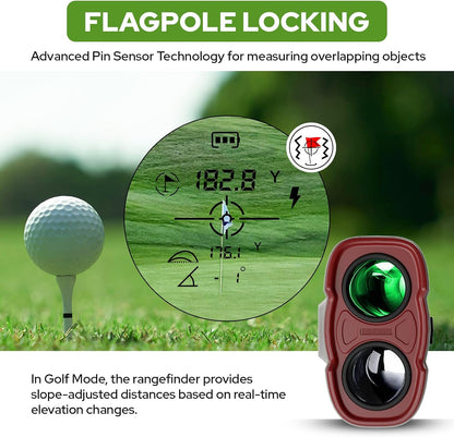 Golf Rangefinder with Slope, 1200 Yards Laser Range Finder with High-Precision Flag Pole Locking Vibration, 7X Magnification, Rechargeable Battery