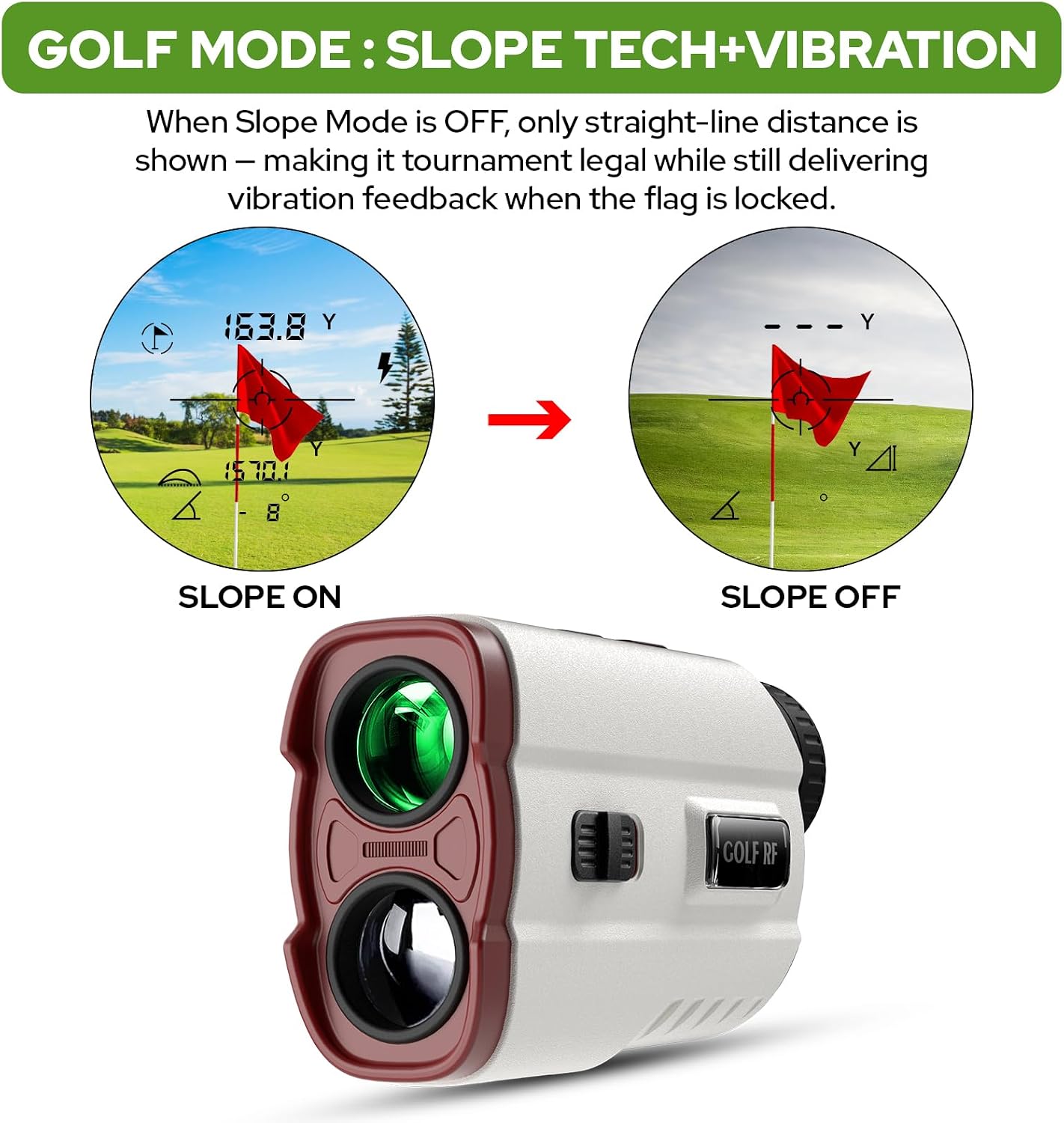 Golf Rangefinder with Slope, 1200 Yards Laser Range Finder with High-Precision Flag Pole Locking Vibration, 7X Magnification, Rechargeable Battery