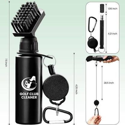 Golf Club Brush Cleaner with Groove Sharpener, Includes 3 Replacement Brush Heads and 2 Retractable Clips, Essential Golf Accessories for Men, Ideal Golf Gifts, Complete Golf Cleaning Kit