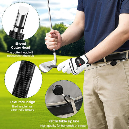 Golf Club Brush Cleaner with Groove Sharpener, Includes 3 Replacement Brush Heads and 2 Retractable Clips, Essential Golf Accessories for Men, Ideal Golf Gifts, Complete Golf Cleaning Kit