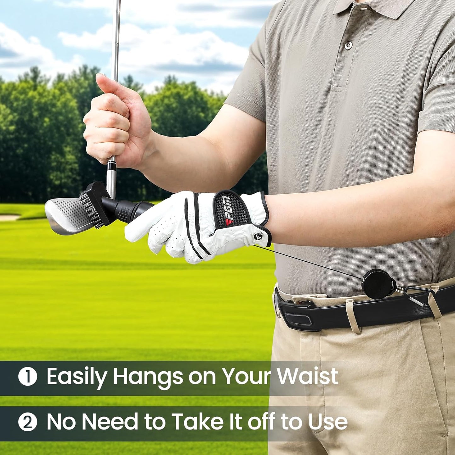 Golf Club Brush Cleaner with Groove Sharpener, Includes 3 Replacement Brush Heads and 2 Retractable Clips, Essential Golf Accessories for Men, Ideal Golf Gifts, Complete Golf Cleaning Kit