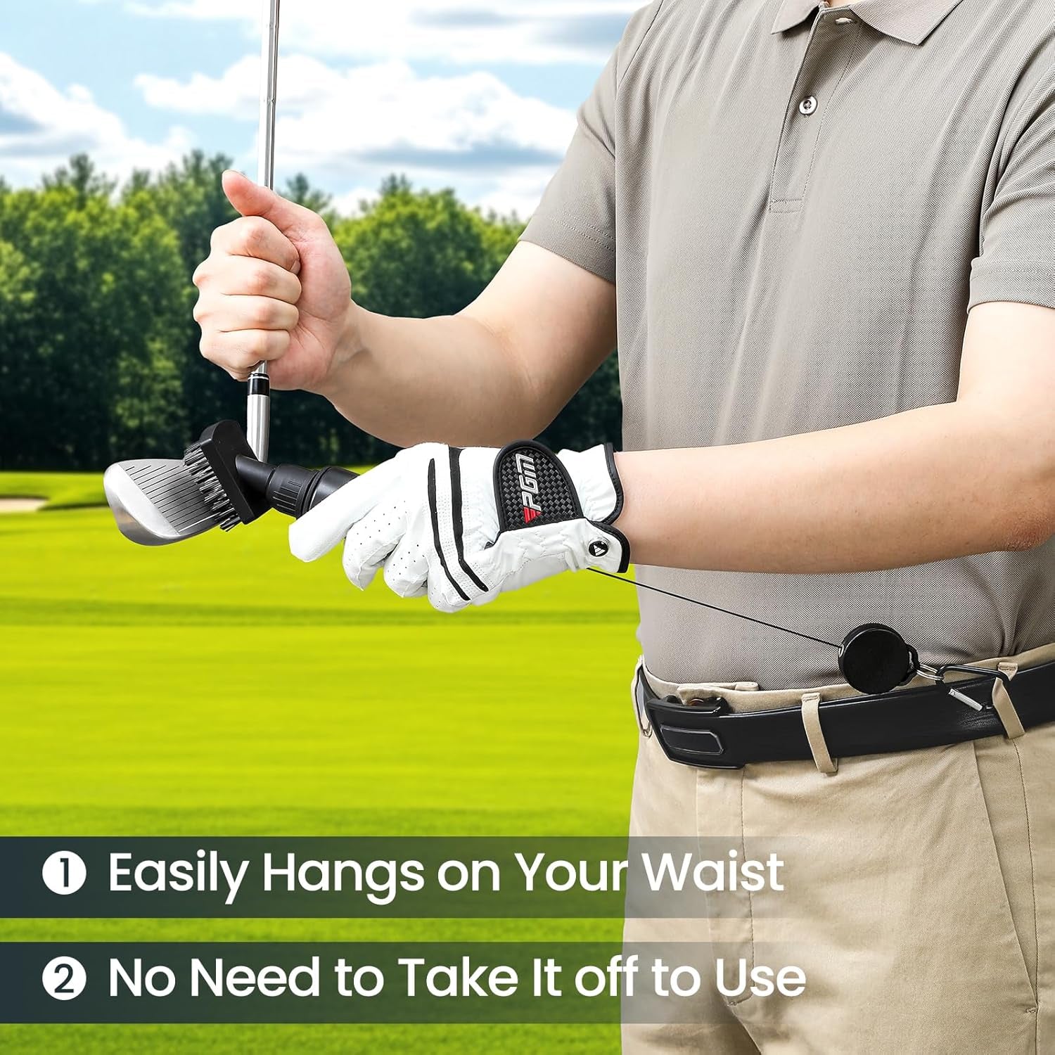 Golf Club Brush Cleaner with Groove Sharpener, Includes 3 Replacement Brush Heads and 2 Retractable Clips, Essential Golf Accessories for Men, Ideal Golf Gifts, Complete Golf Cleaning Kit
