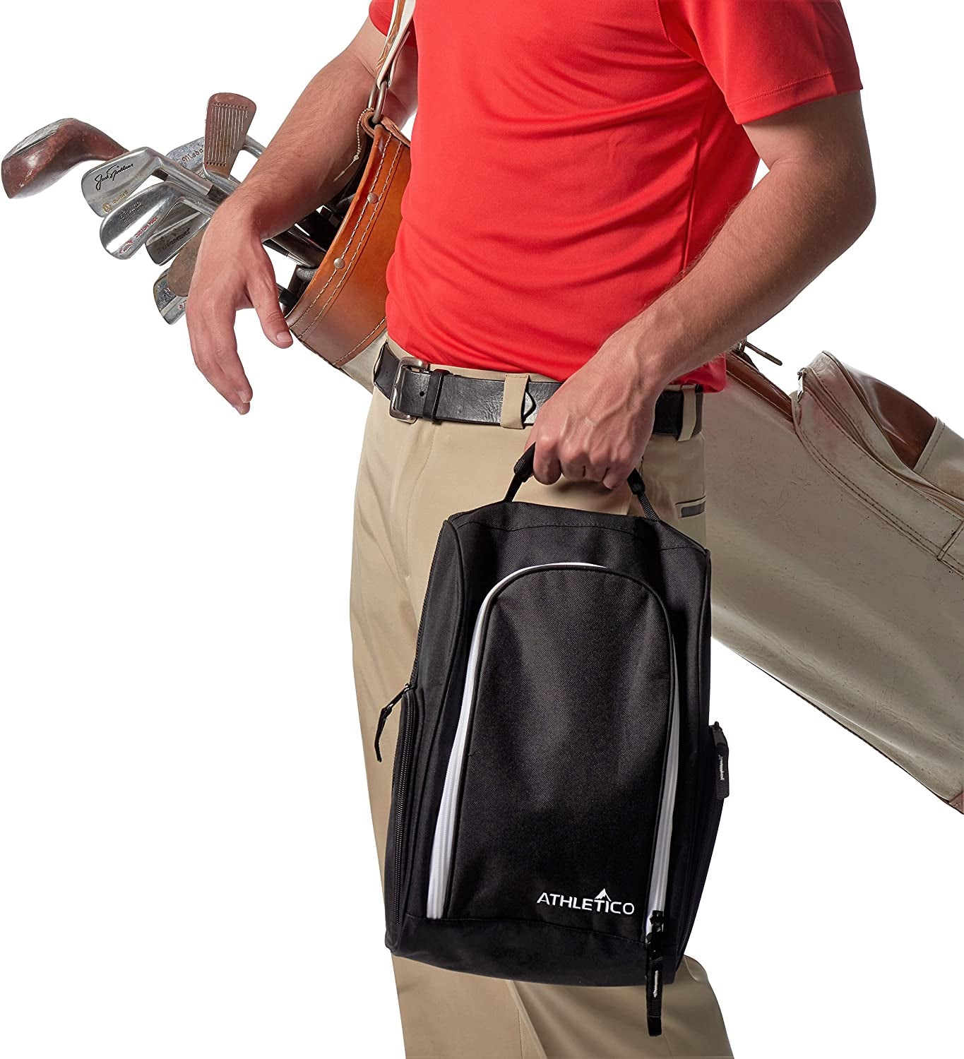 Golf Shoe Bag - Zippered Carrier with Ventilation and External Pocket for Accessories - Ideal Storage Solution (Black)