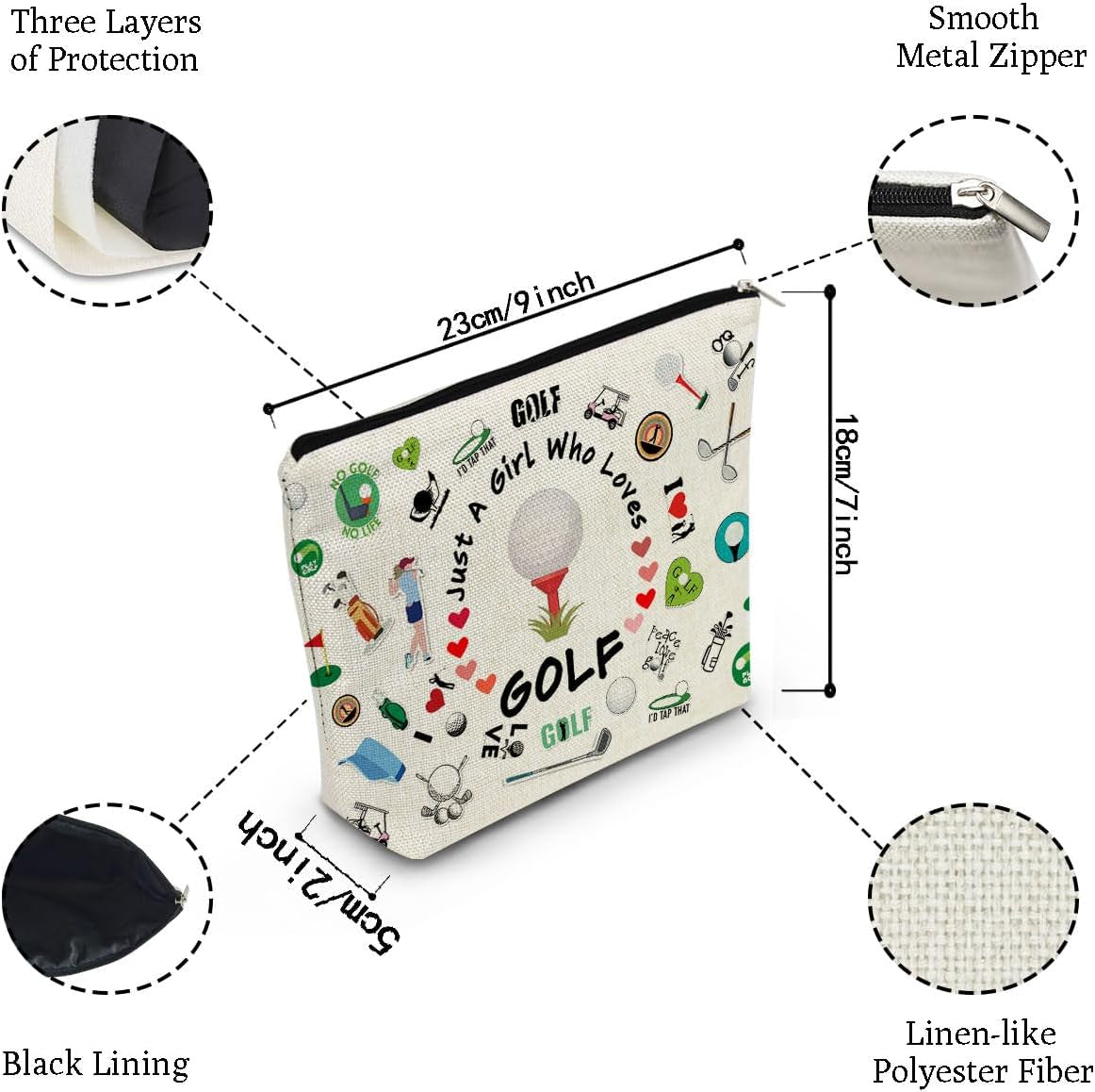 Golf-Themed Makeup Organizer Bag - Zippered Toiletry Pouch for Women Golf Enthusiasts and Players