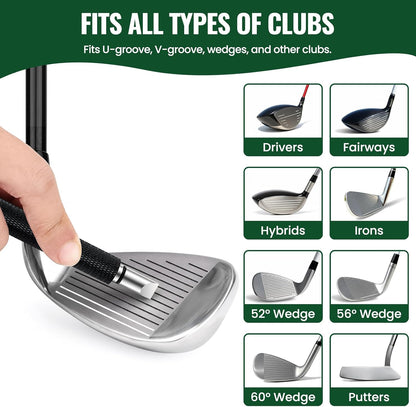 Golf Club Brush Cleaner with Groove Sharpener, Includes 3 Replacement Brush Heads and 2 Retractable Clips, Essential Golf Accessories for Men, Ideal Golf Gifts, Complete Golf Cleaning Kit