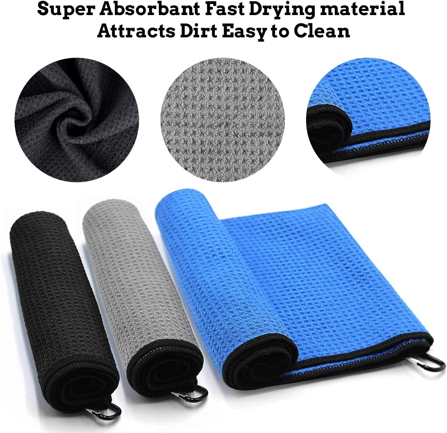 Microfiber Waffle Pattern Golf Towel with Brush Tool Kit, Club Groove Cleaner, and Divot Tool - Premium Golf Accessories for Men