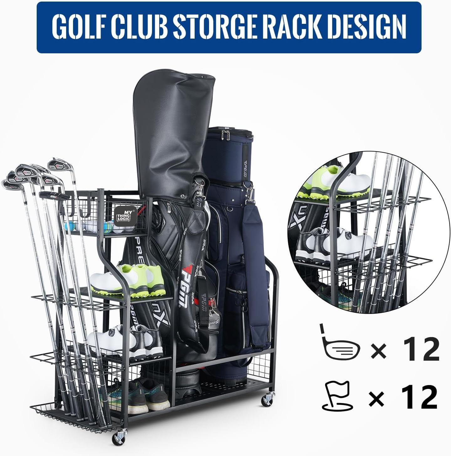 Golf Equipment Storage Organizer: Premium Rack for Golf Bags and Accessories