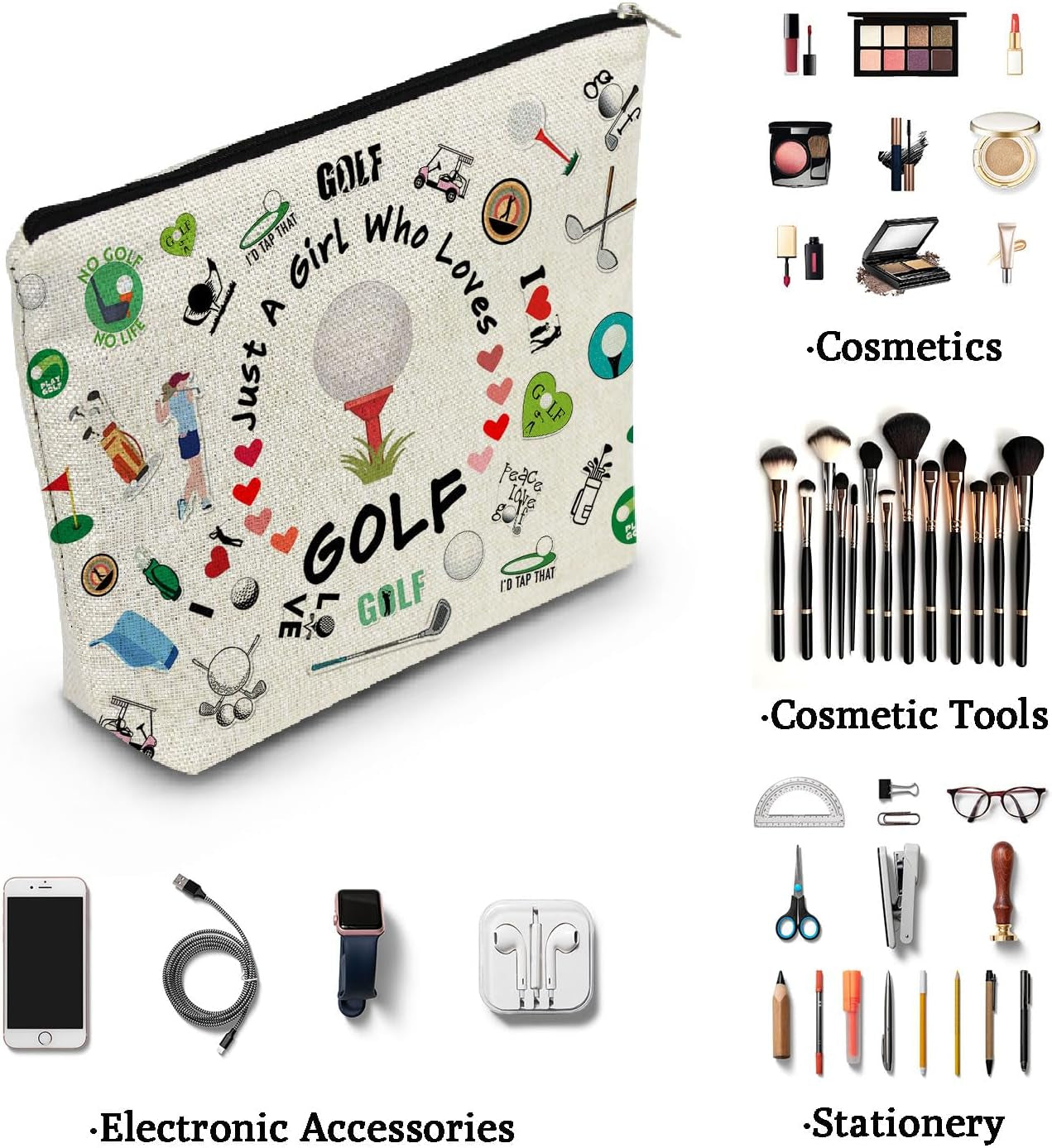 Golf-Themed Makeup Organizer Bag - Zippered Toiletry Pouch for Women Golf Enthusiasts and Players