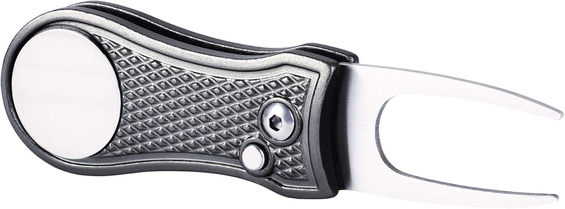 Golf Divot Repair Tool, All Metal Foldable Divot Tool with Pop-Up Button & Magnetic Ball Marker