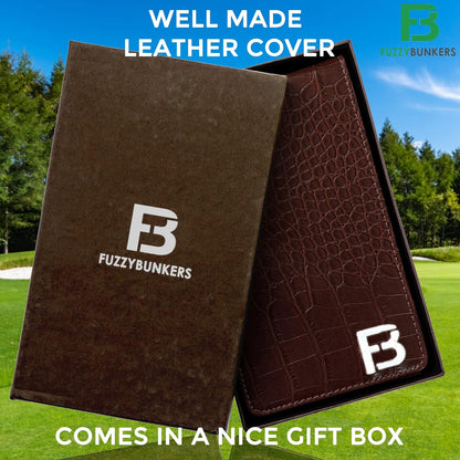 Premium Leather Golf Scorecard Holder with Yardage Book Cover, Includes Free Pencil and Stat Tracker Sheet