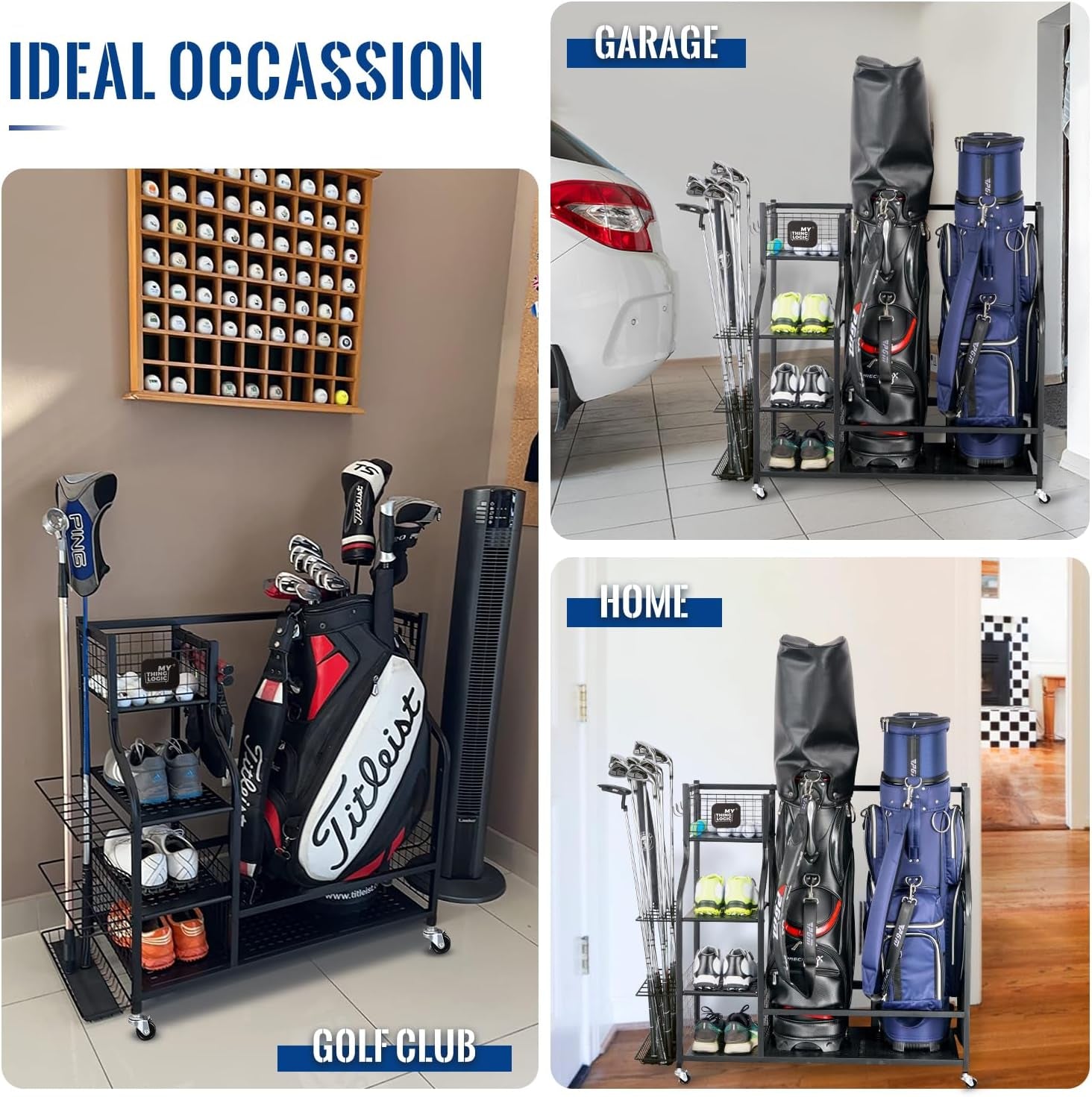 Golf Equipment Storage Organizer: Premium Rack for Golf Bags and Accessories
