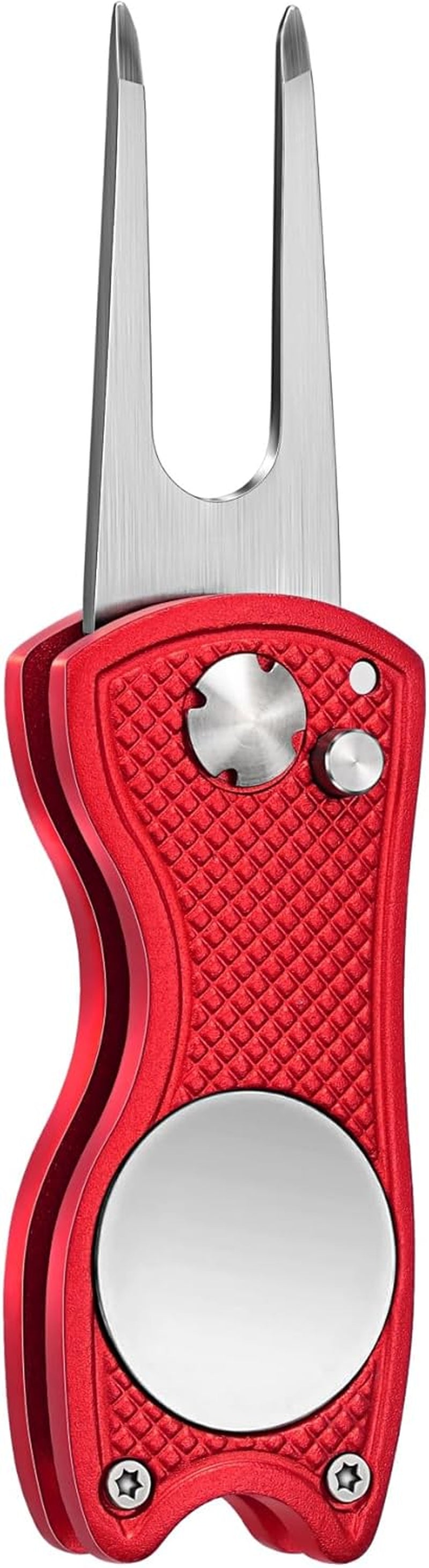Golf Divot Repair Tool, All Metal Foldable Divot Tool with Pop-Up Button & Magnetic Ball Marker, 2-6 Pack
