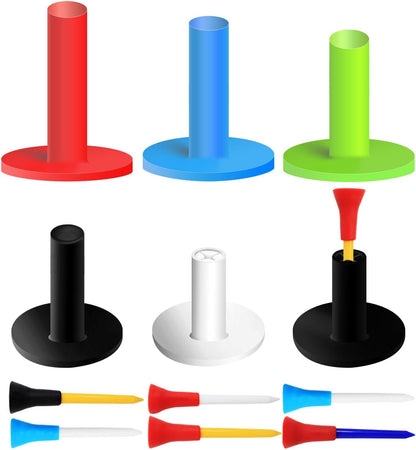 Premium Golf Rubber Tees Set - 6 Pack with 6 Plastic Tees (3.25 Inch) for Driving Range, Durable and Stable for Golf Mats and Turf Practice, Mixed Sizes (1.5", 2.25", 2.75", 3", 3.13")