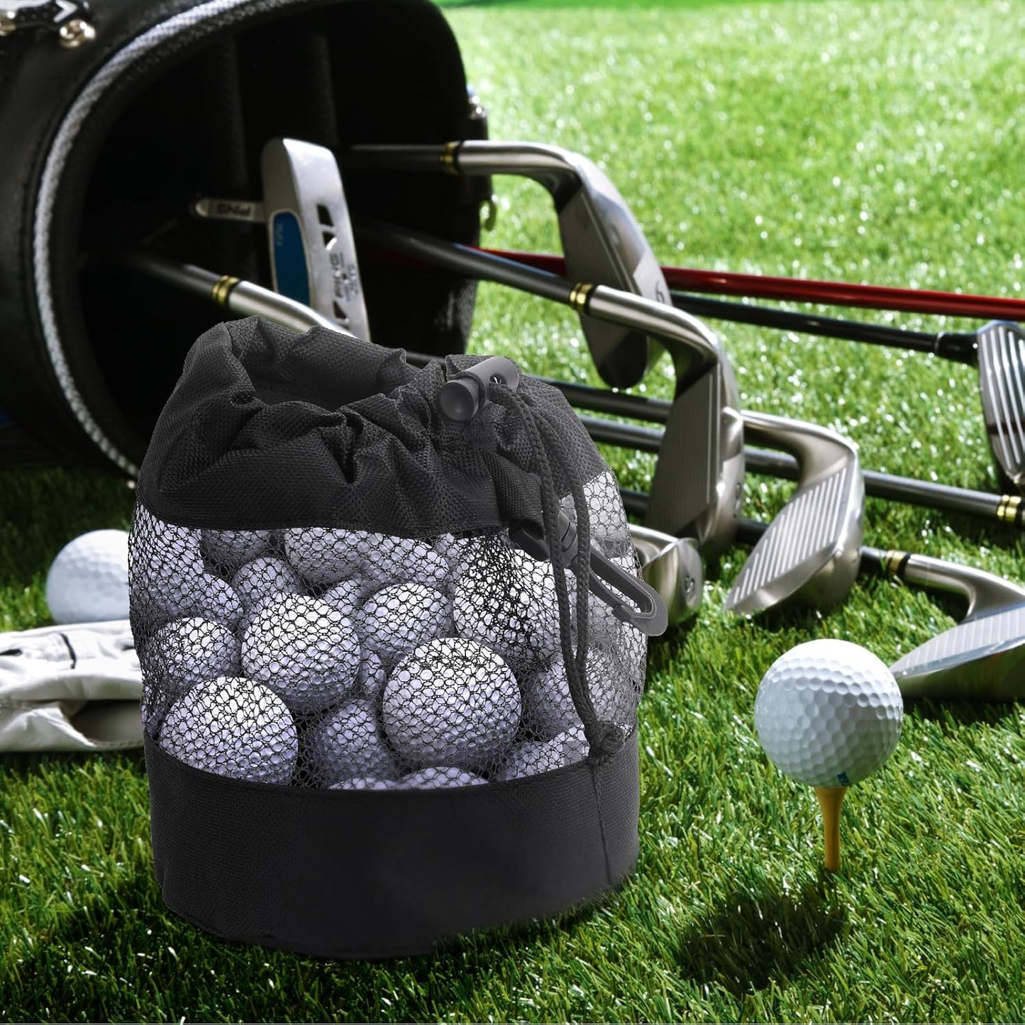 Golf Ball Storage Bag Set - Nylon Mesh Drawstring Organizer Pouches for Efficient Golf Ball Storage