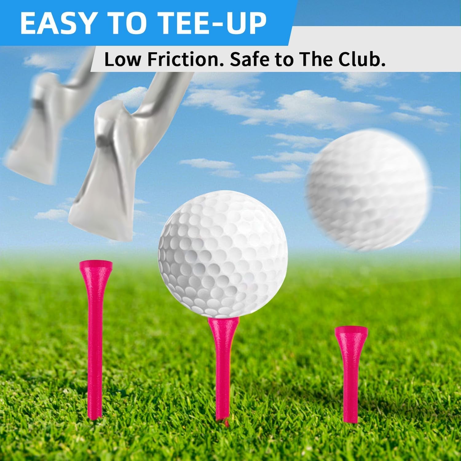 Bamboo Golf Tees for Women and Girls, 3-1/4 Inch, 100-Pack, Pink Golf Accessories