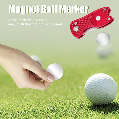 Golf Divot Repair Tool, All Metal Foldable Divot Tool with Pop-Up Button & Magnetic Ball Marker, 2-6 Pack