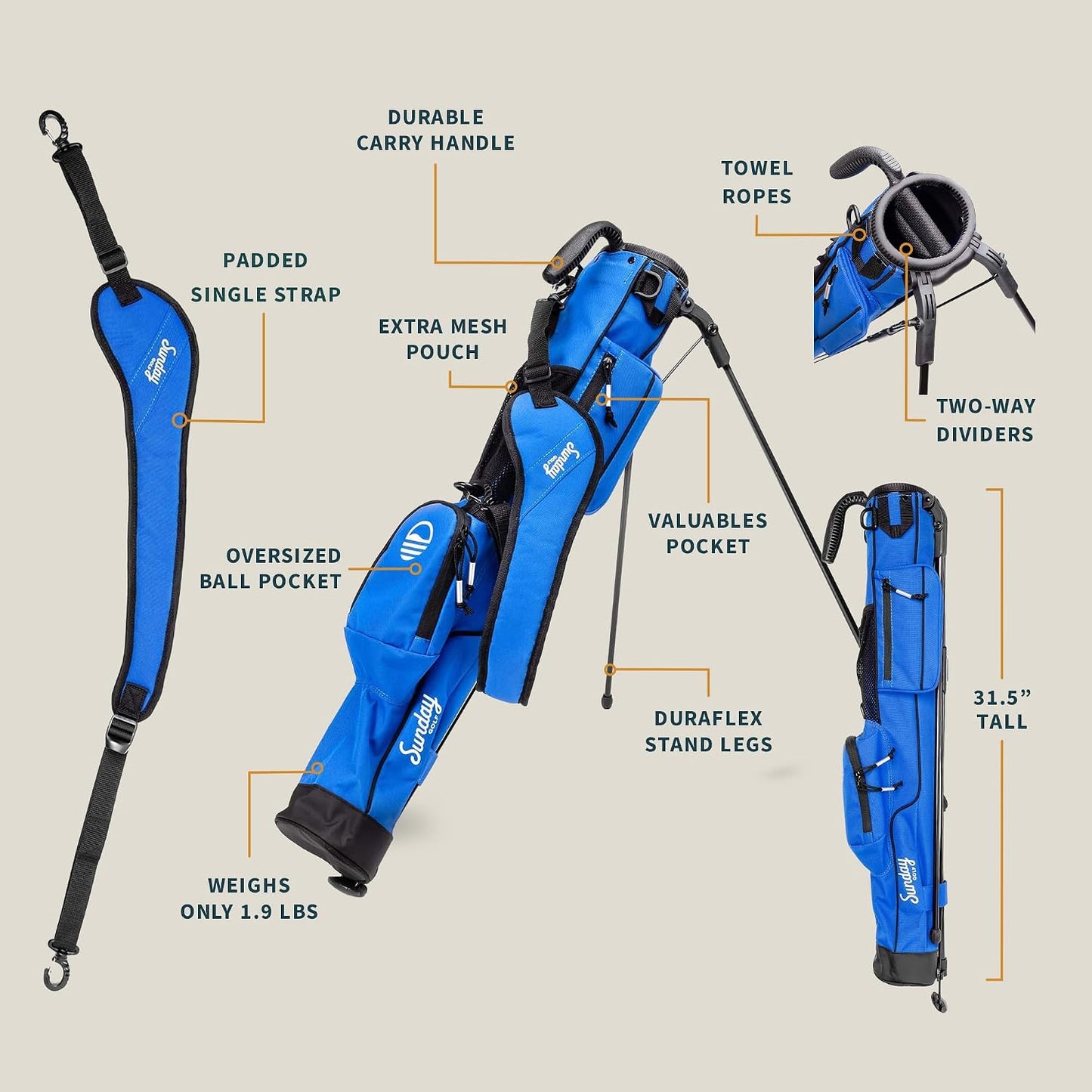 The Original Lightweight  Bag with Stand | Easy to Carry, Durable, Pitch & Putt, Driving Range, Par 3 & Executive Courses