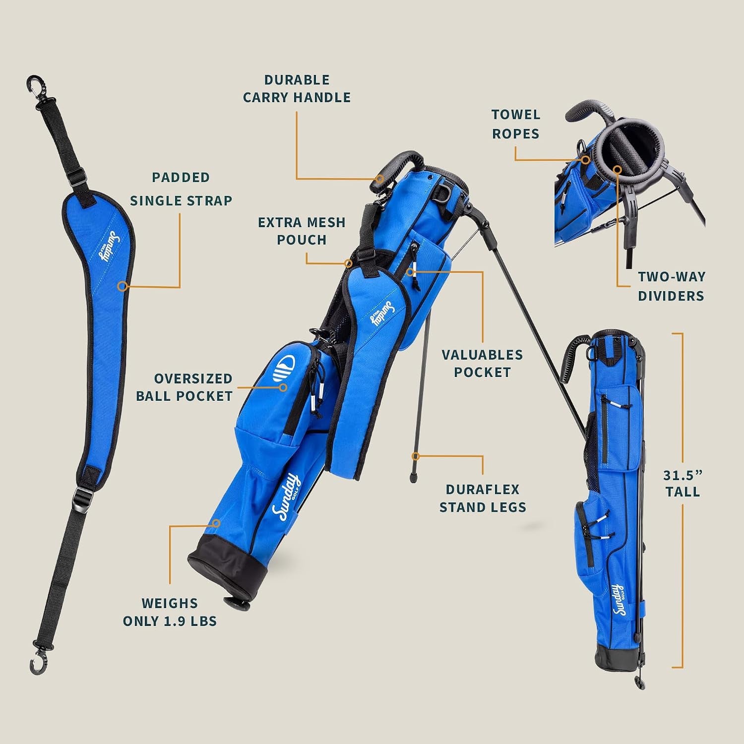 The Original Lightweight  Bag with Stand | Easy to Carry, Durable, Pitch & Putt, Driving Range, Par 3 & Executive Courses