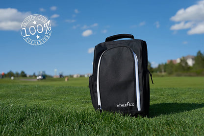 Golf Shoe Bag - Zippered Carrier with Ventilation and External Pocket for Accessories - Ideal Storage Solution (Black)