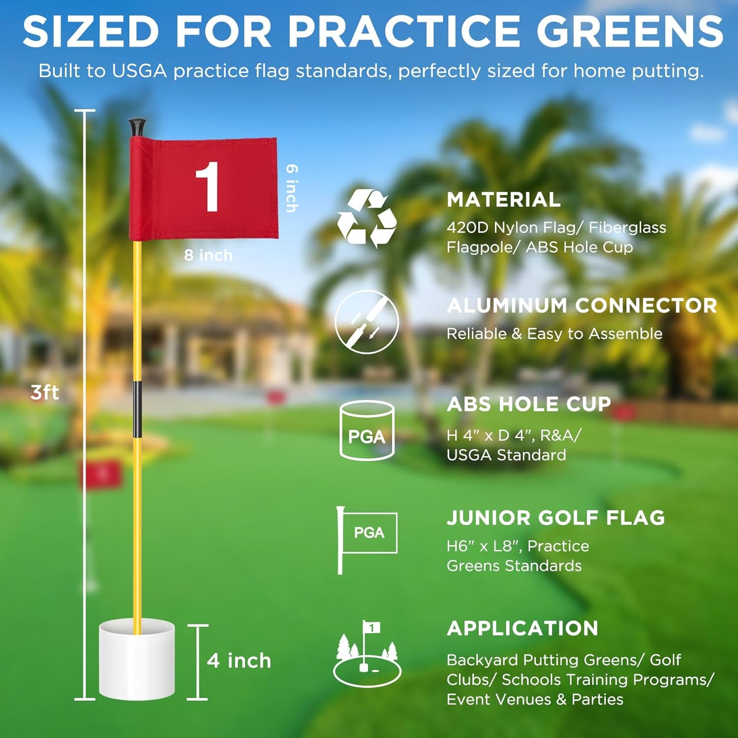 Mini Golf Flagstick Set - 3 Feet Double-Sided Numbered Flags with Portable 2-Section Design for Putting Greens and Yard Use, Ideal Gift Option