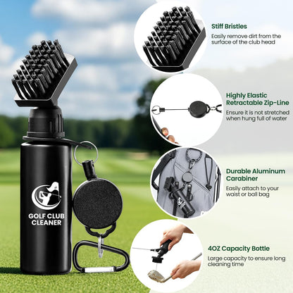 Golf Club Brush Cleaner with Groove Sharpener, Includes 3 Replacement Brush Heads and 2 Retractable Clips, Essential Golf Accessories for Men, Ideal Golf Gifts, Complete Golf Cleaning Kit