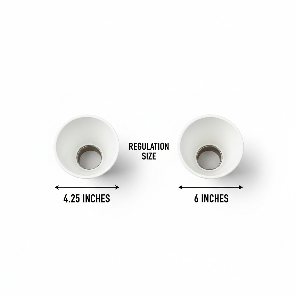 Golf hole cup 4-inch and 6-inch size options flat lay on white background