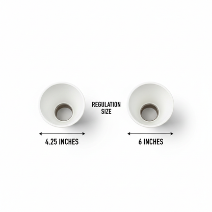 Golf hole cup 4-inch and 6-inch size options flat lay on white background