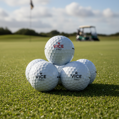 Vice Pro premium golf balls on golf course green