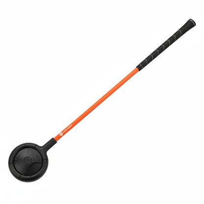 Golf swing trainer aid flat lay showing full length on white background